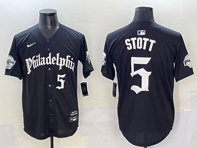 Men 2025 Philadelphia Phillies #5 Stott Black Seventh generation Joint Name Nike MLB Jersey style 5